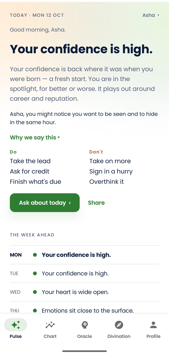 The Netruve Pulse screen with the day's reading